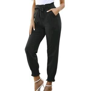 NWT Grace Karin High-Waisted Paperbag Waist Black Casual Dress Stretch Pants M